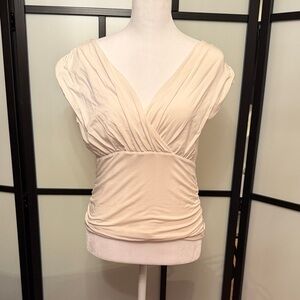 Abercrombie & Fitch Cream Ruched Surplice V-Neck Top